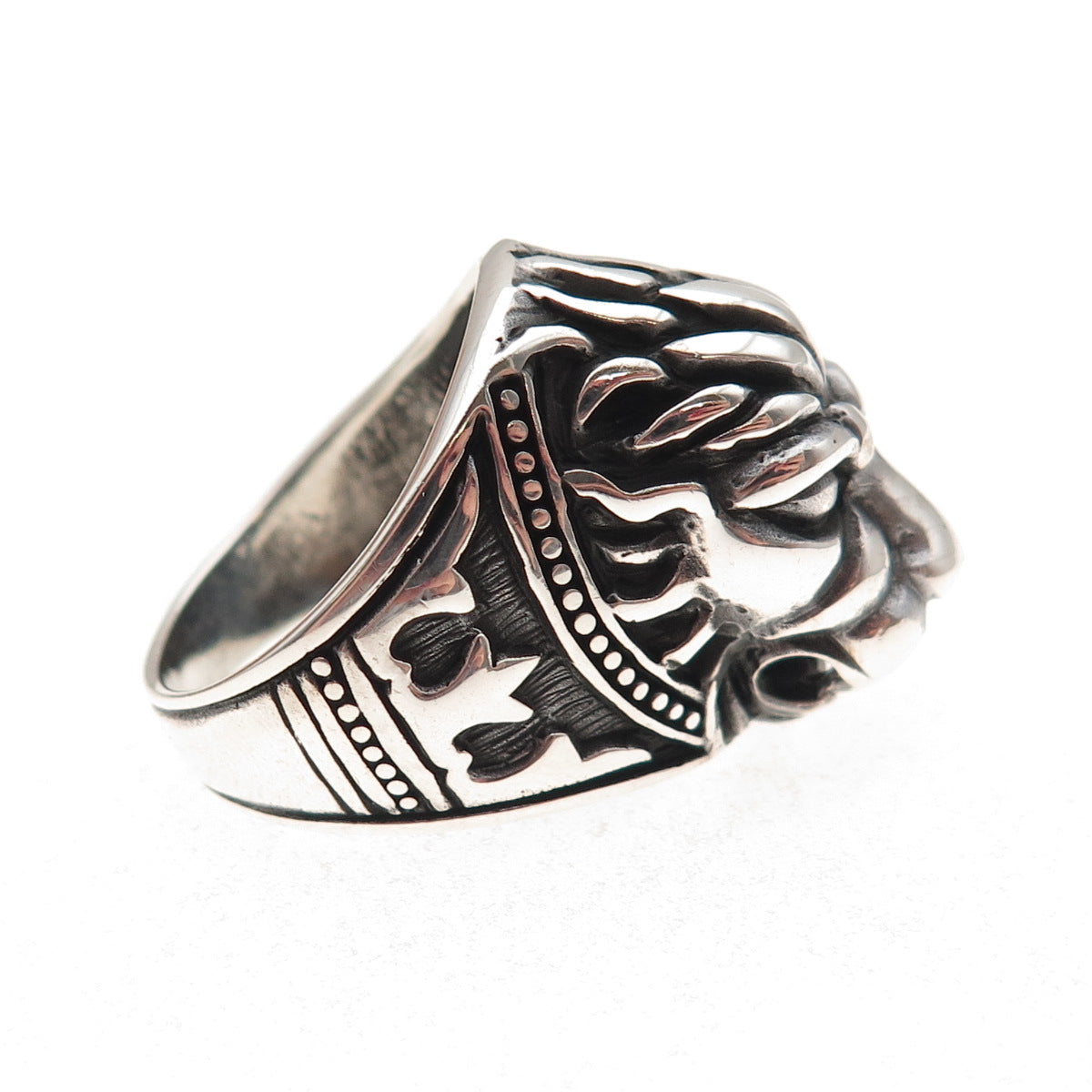 925 Sterling Silver Vintage Lion King Oxidized 3D Ring Size 8.5