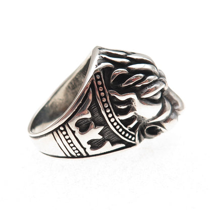 925 Sterling Silver Vintage Lion King Oxidized 3D Ring Size 8.5