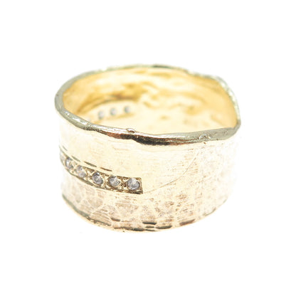 YUVAL & MICHAL Sterling Gold Plated Vintage Israel C Z Hummered Ring Size 7.25