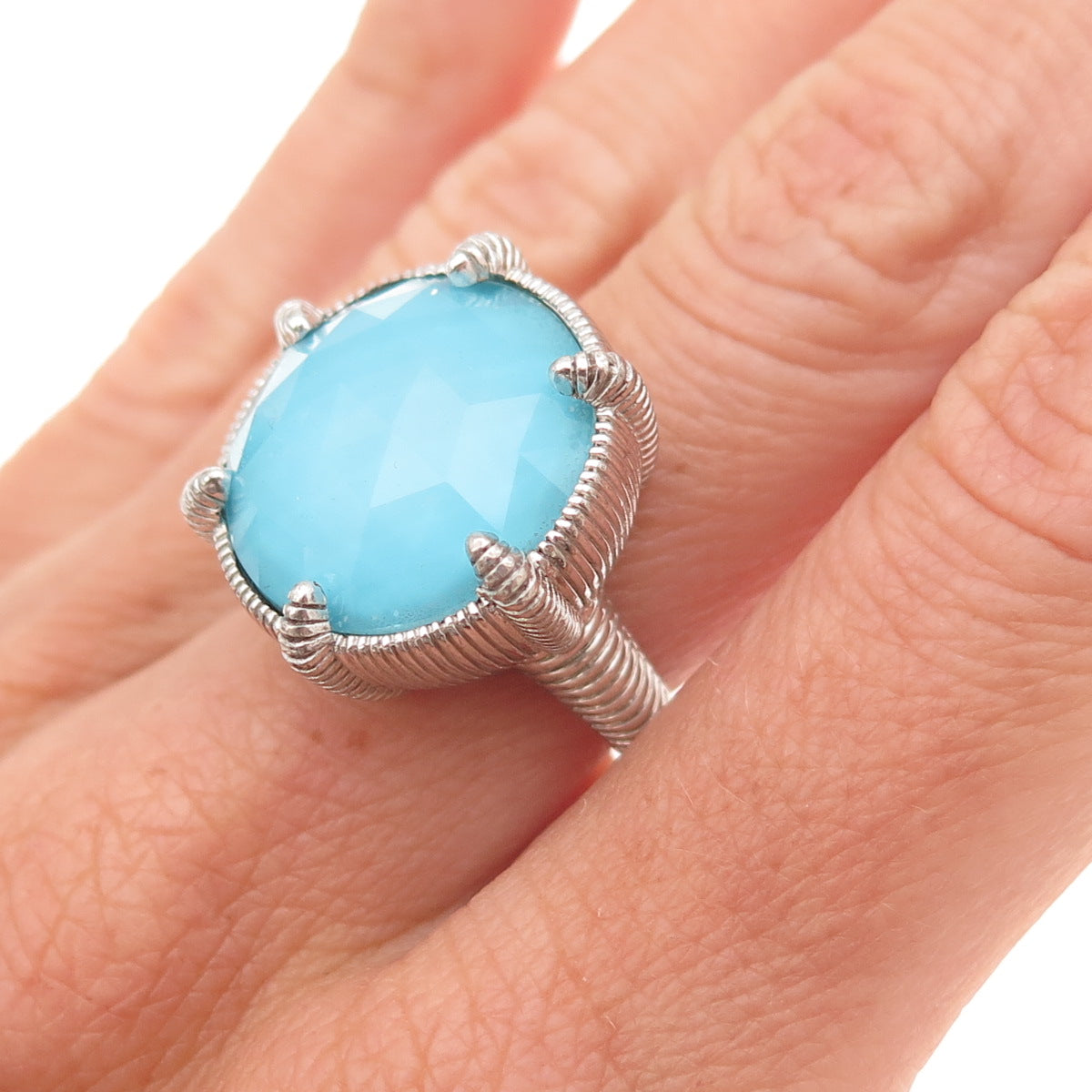Judith Ripka 925 Sterling Silver Real Doublet Turquoise Floral Ring Size 7