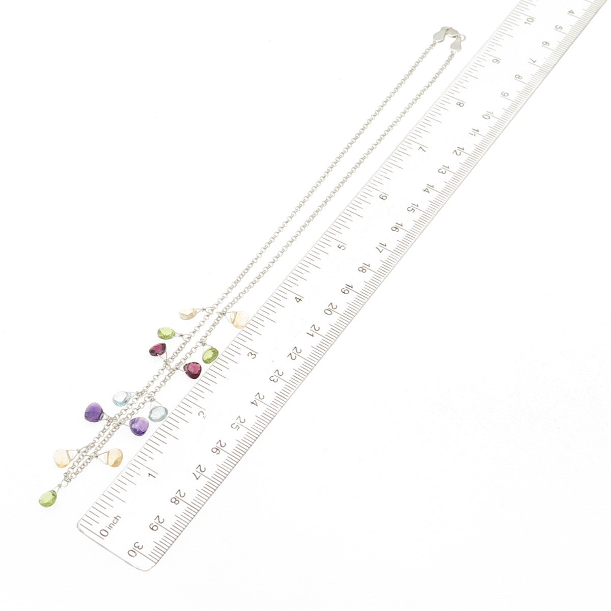 Gold Stone 925 Sterling Silver Vintage Real Multi-Gem Cable Chain Necklace 18"