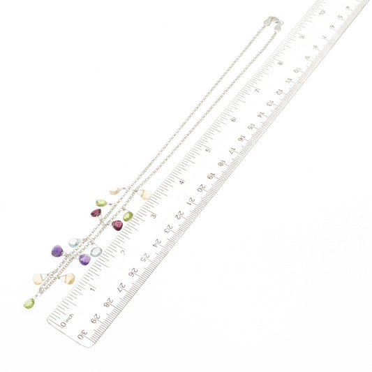 Gold Stone 925 Sterling Silver Vintage Real Multi-Gem Cable Chain Necklace 18"