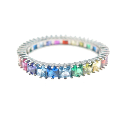 925 Sterling Silver Multi-Color C Z All Around Eternity Band Ring Size 7.75