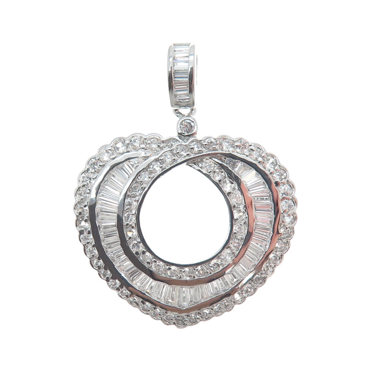 925 Sterling Silver Round & Tapered Baguette C Z Heart Pendant