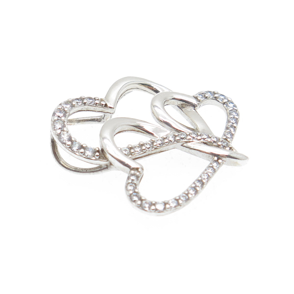 925 Sterling Silver Round-Cut C Z Triple Interlocked Heart Minimalist Pendant