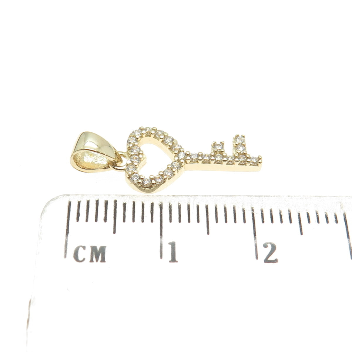 14K Yellow Gold Round-Cut C Z Heart Key Minimalist Charm Pendant