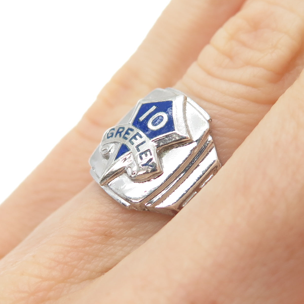 REED & CO. 925 Sterling Silver Vintage 1965 Enamel Greeley School 10 Ring Size 5