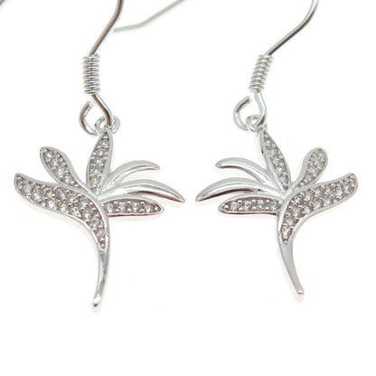 925 Sterling Silver Round-Cut C Z Hawaiian Bird of Paradise Dangling Earrings