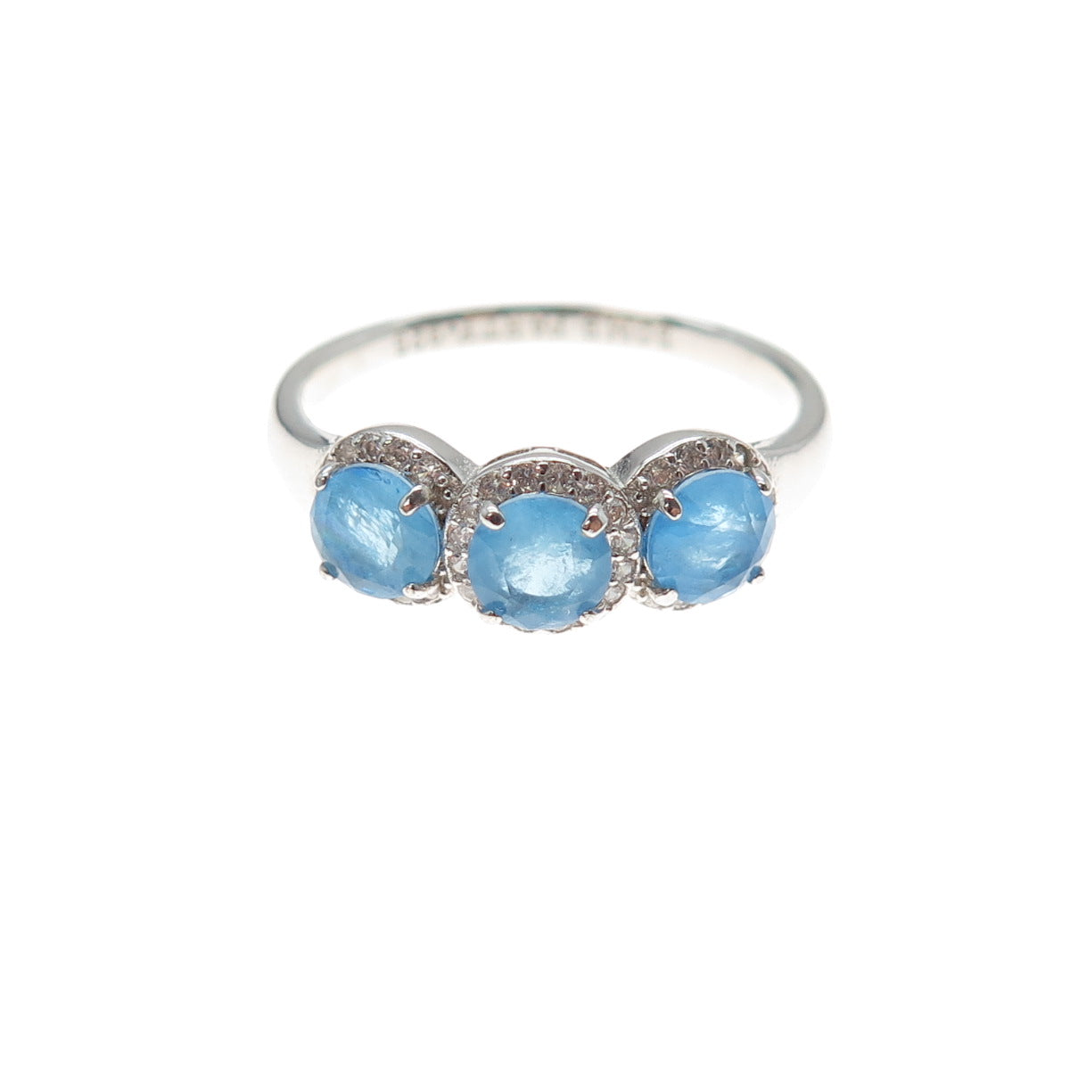 BOMB PARTY 925 Sterling Silver Round-Cut Blue & White C Z Ring Size 9.25