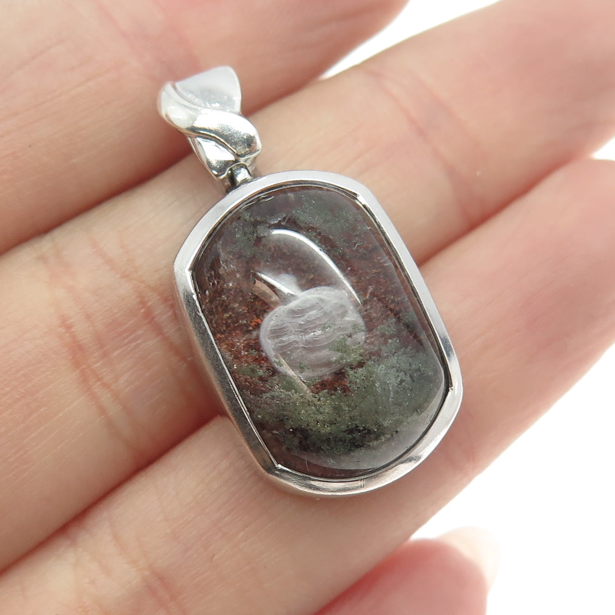 CHATEAU D'ARGENT 925 Sterling Silver Real Green & Red Lodolite Gem Pendant