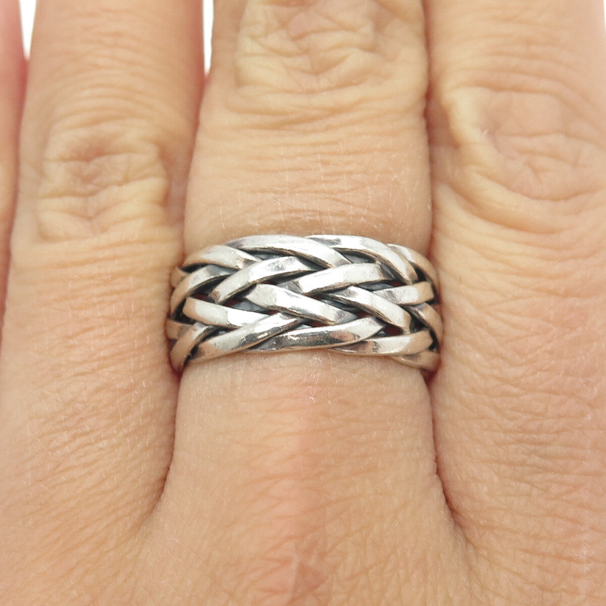 925 Sterling Silver Vintage Woven Band Ring Size 7.75