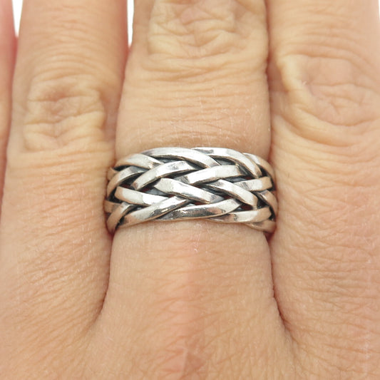 925 Sterling Silver Vintage Woven Band Ring Size 7.75