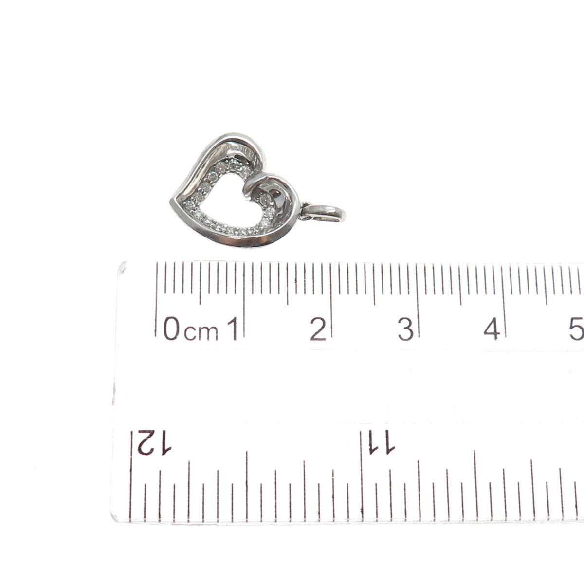 925 Sterling Silver Real Round-Cut Diamond Heart Mini Charm Pendant