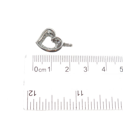 925 Sterling Silver Real Round-Cut Diamond Heart Mini Charm Pendant
