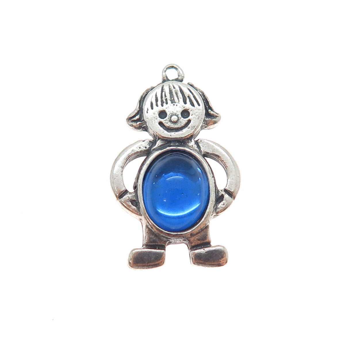 925 Sterling Silver Vintage EFS Mexico Glass Boy December Birthstone Pendant