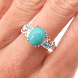 925 Sterling Silver Real Sleeping Beauty Turquoise & Apatite Ring Size 8