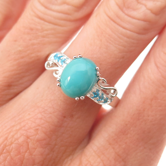 925 Sterling Silver Real Sleeping Beauty Turquoise & Apatite Ring Size 8