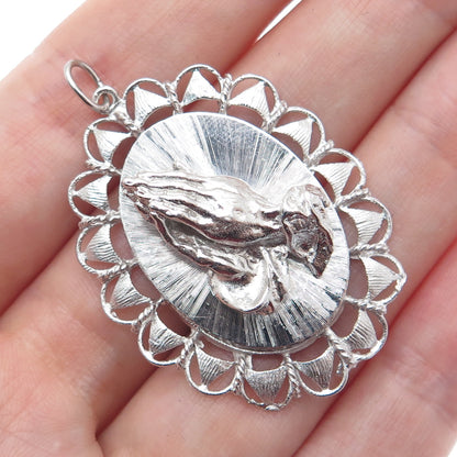 ART'S ELEGANCE 925 Sterling Silver Vintage Prayer Hands Religious Charm Pendant