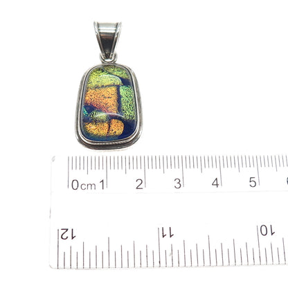 925 Sterling Silver Vintage Dichroic Glass Modernist Charm Pendant
