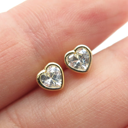 925 Sterling Silver Gold Plated Heart-Cut C Z Stud Earrings