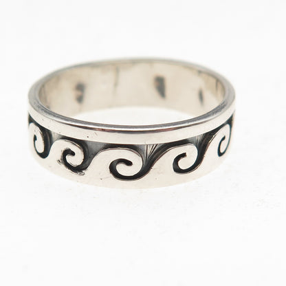 Old Pawn Sterling Silver Vintage Southwestern Wave Oxidized Band Ring Size 10.25