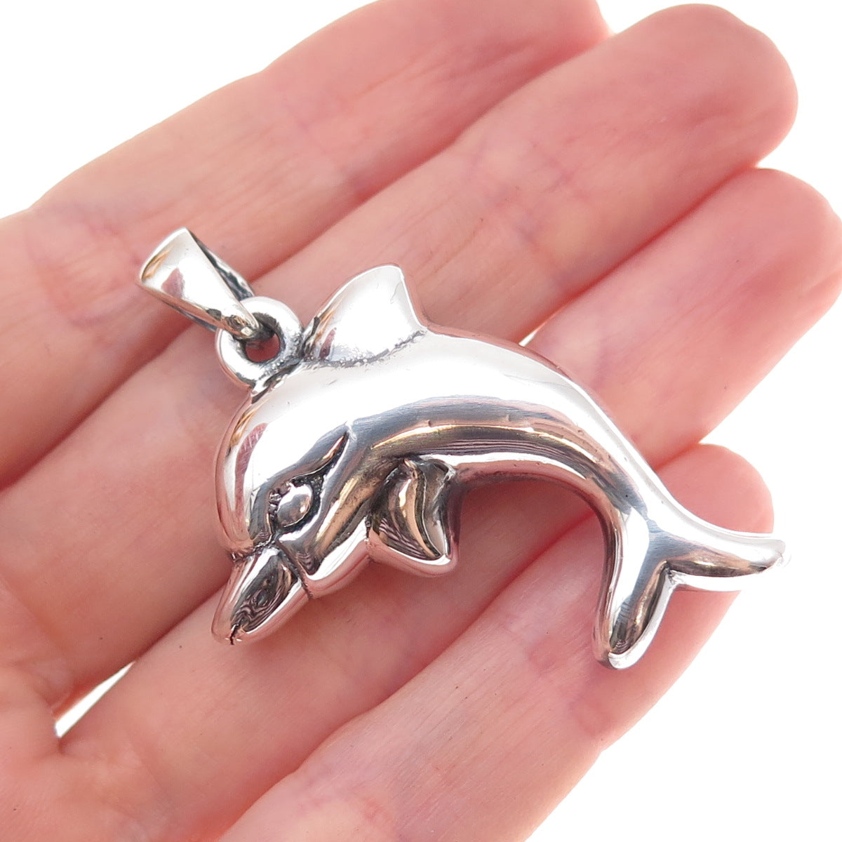 925 Sterling Silver Vintage Dolphin Oxidized Charm Pendant