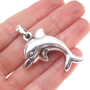 925 Sterling Silver Vintage Dolphin Oxidized Charm Pendant