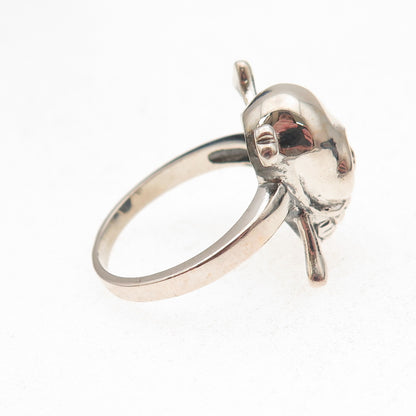 925 Sterling Silver Vintage Skull Crossbones Oxidized Biker Ring Size 10