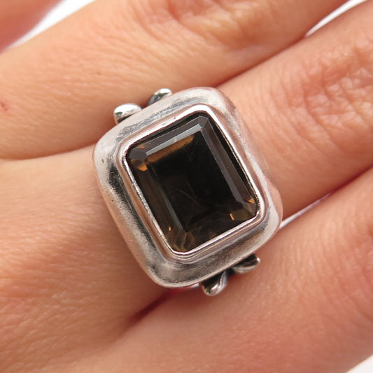 925 Sterling Silver Vintage Real Smoky Quartz Ornate Ring Size 5.75