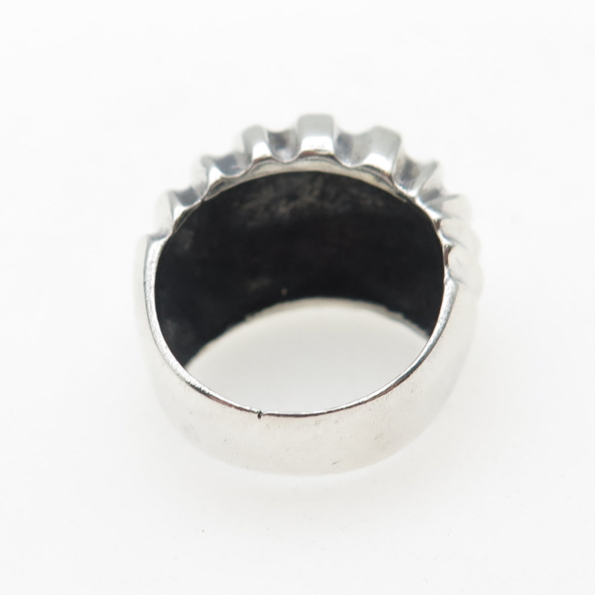 925 Sterling Silver Vintage Modernist Ribbed Dome Oxidized Ring Size 7.75