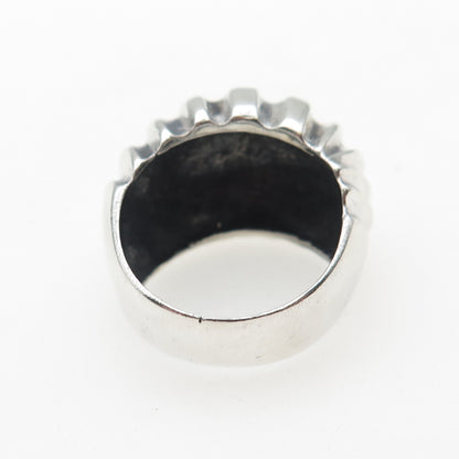 925 Sterling Silver Vintage Modernist Ribbed Dome Oxidized Ring Size 7.75