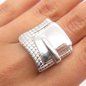 925 Sterling Silver Vintage MRB Wide Belt Buckle Ring Size 9