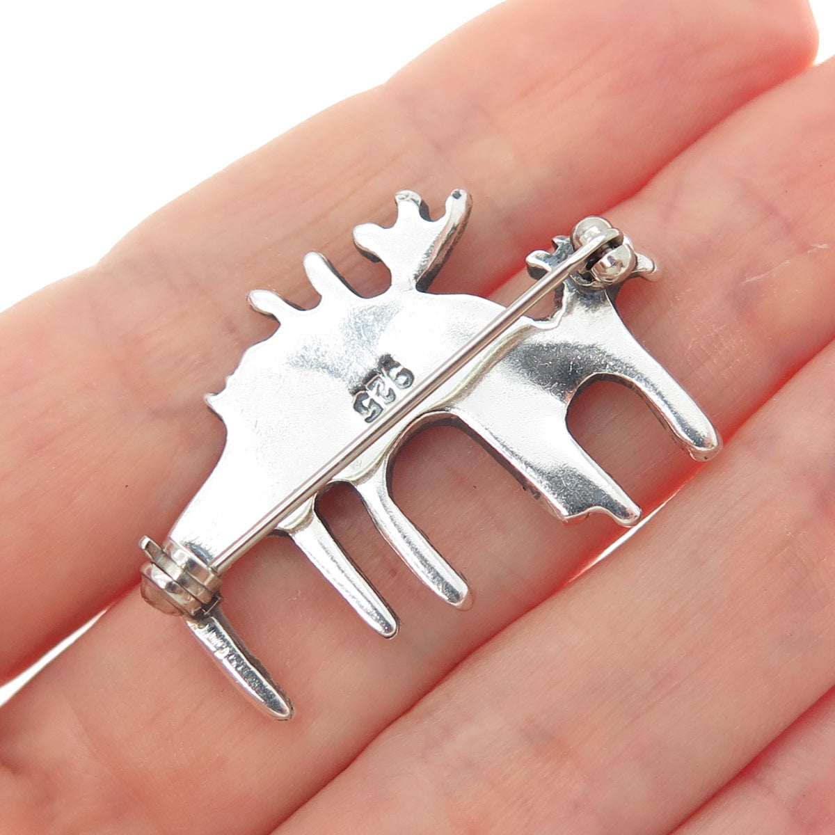925 Sterling Silver Vintage Modernist Moose Family Oxidized Pin Brooch