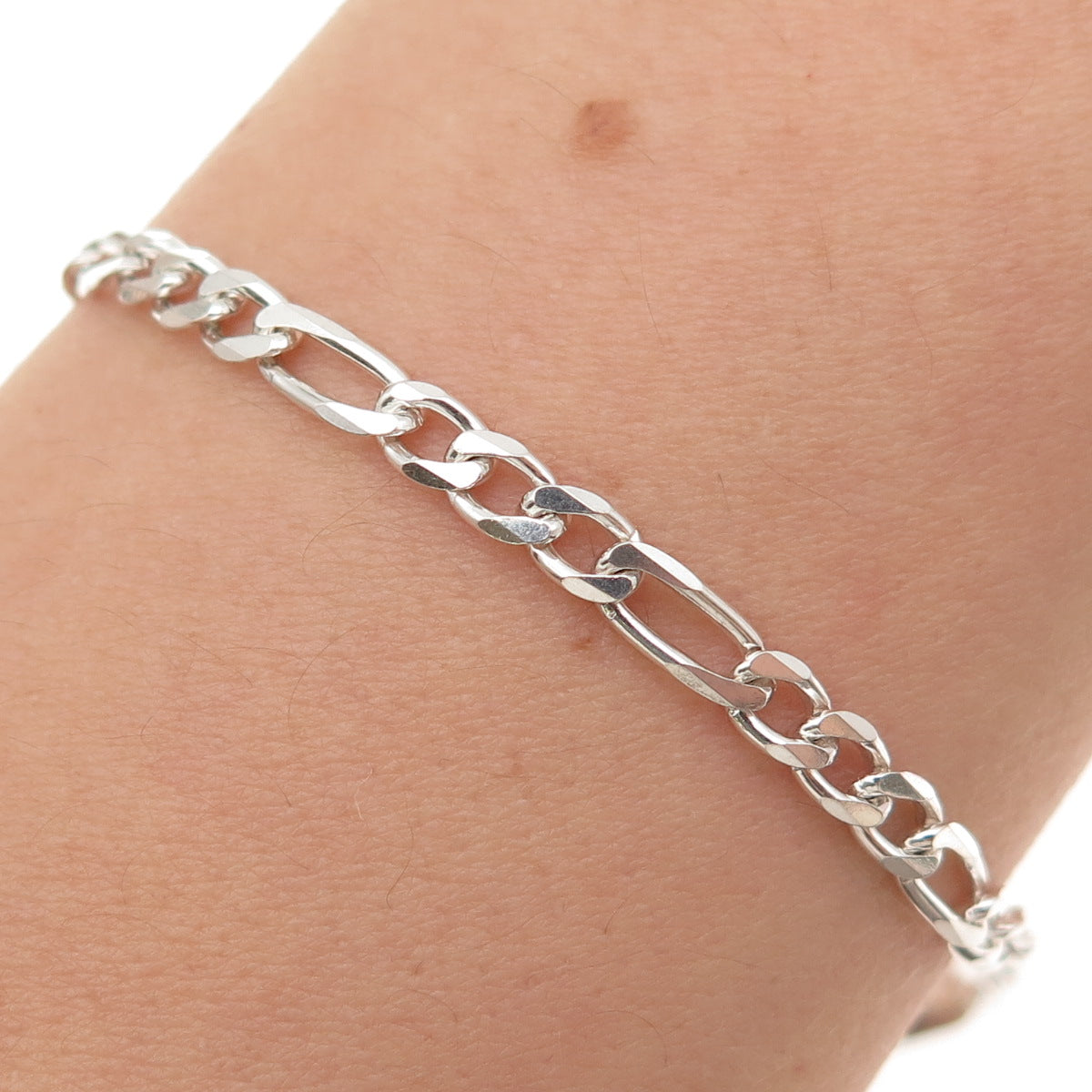925 Sterling Silver Vintage Italy Figaro Link Bracelet 7.25"