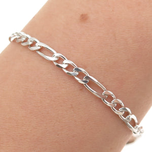 925 Sterling Silver Vintage Italy Figaro Link Bracelet 7.25"