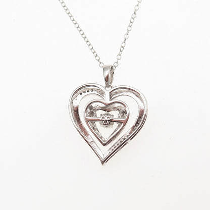Sun 925 Sterling Silver Real Round-Cut Diamond Heart Cable Chain Necklace 18"