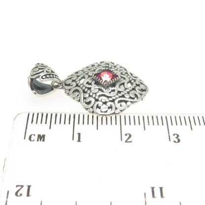 BERIA 925 Sterling Silver Princess-Cut Mystic Crystal Ornate Square Pendant