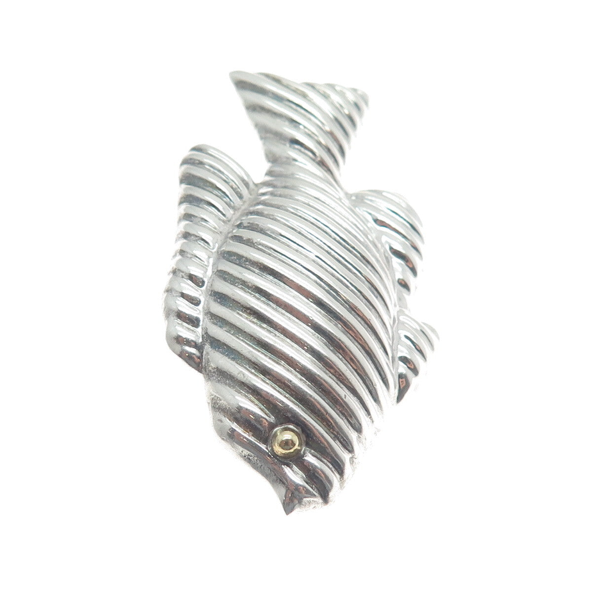 925 Sterling Silver Vintage Mexico Fish Ribbed Pin Pendant