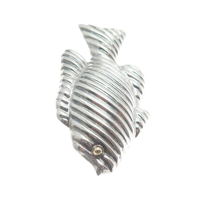925 Sterling Silver Vintage Mexico Fish Ribbed Pin Pendant