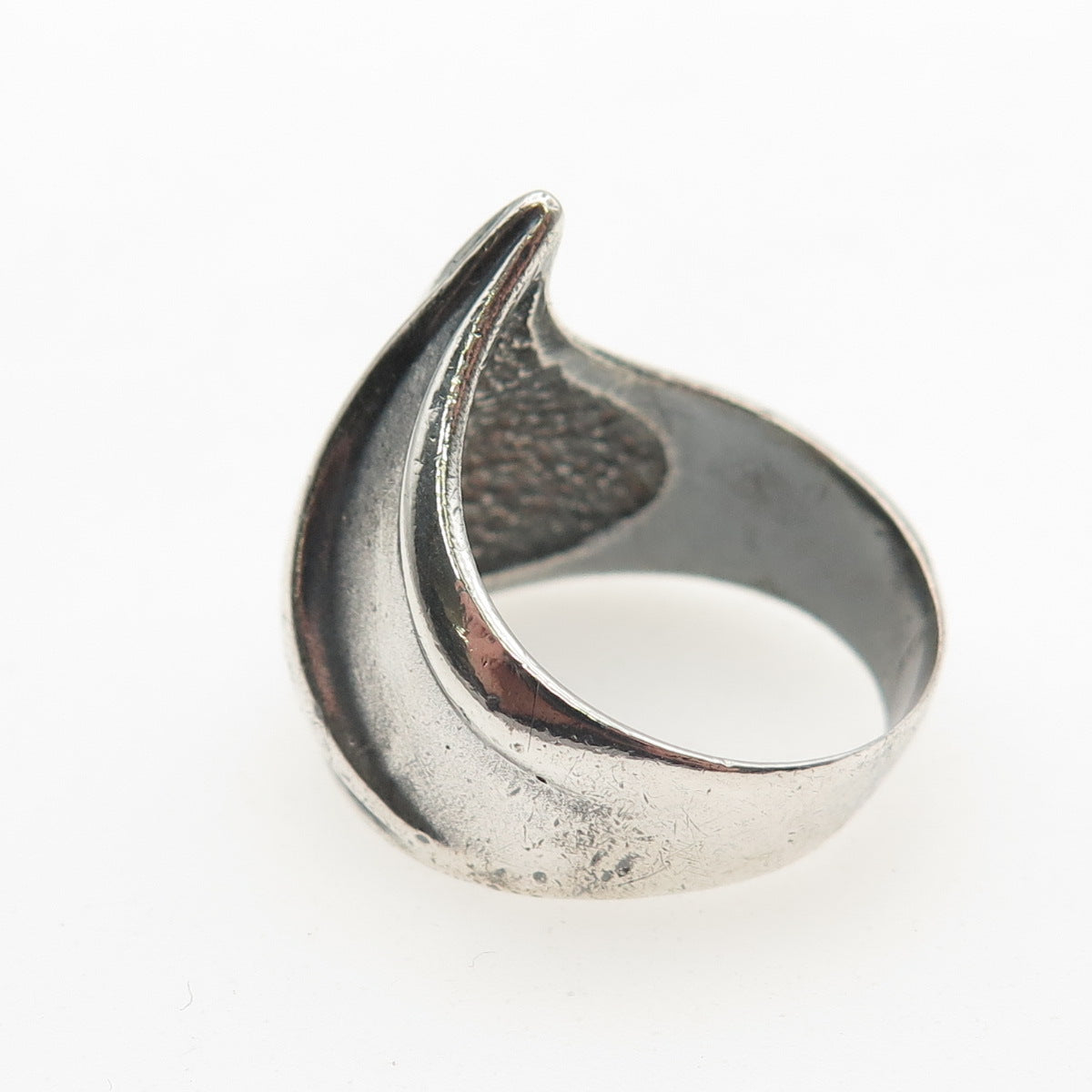 925 Sterling Silver Vintage Modernist Flame Oxidized Ring Size 7.75