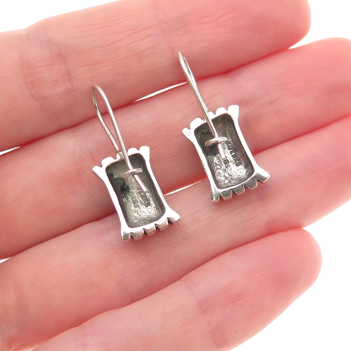 Lisa Jenks 925 Sterling Silver Vintage Real Iolite Modernist Oxidized Earrings