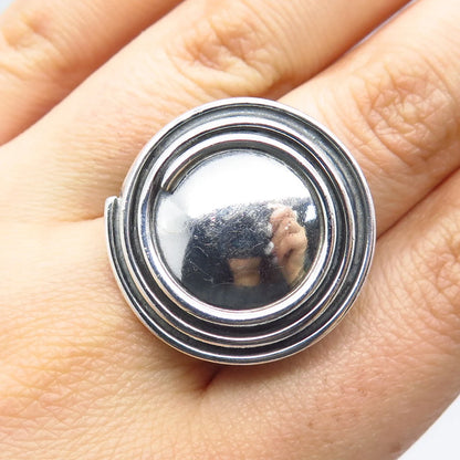 950 Silver Vintage Modernist Wide Ring Size 7.75