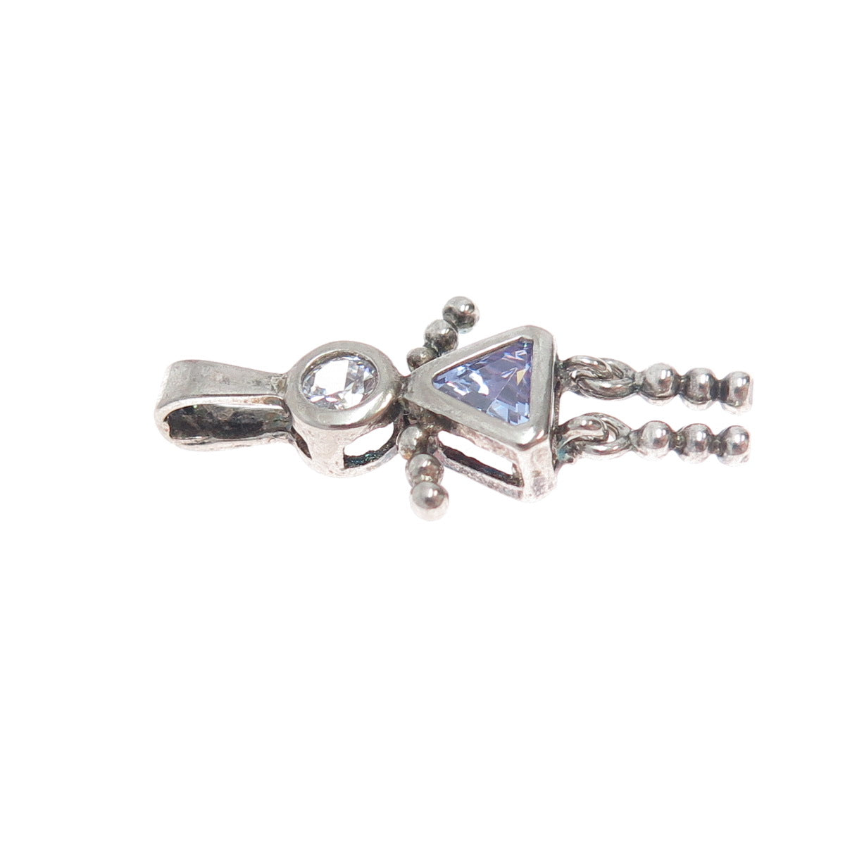 925 Sterling Vintage Multi-C Z February Birthstone Girl Articulated Pendant