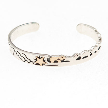 Phil Pvo Kewa Old Pawn Sterling Silver 2-Tone Vintage Storyteller Bracelet 6.5"