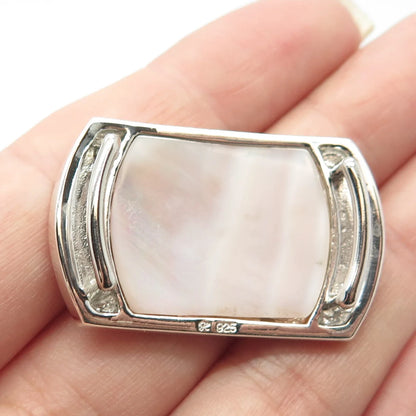 925 Sterling Silver Vintage Real Mother-Of-Pearl Heart Necklace Central Part