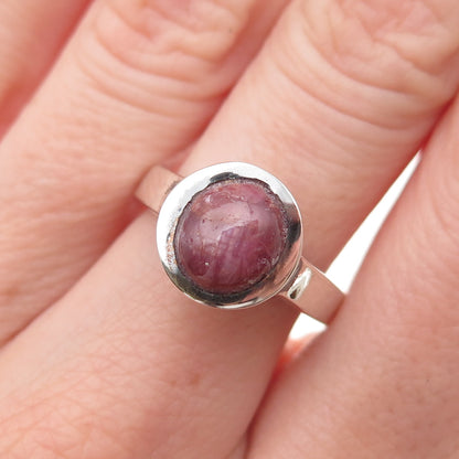 925 Sterling Silver Vintage Real Ruby Modernist Oxidized Ring Size 6.75