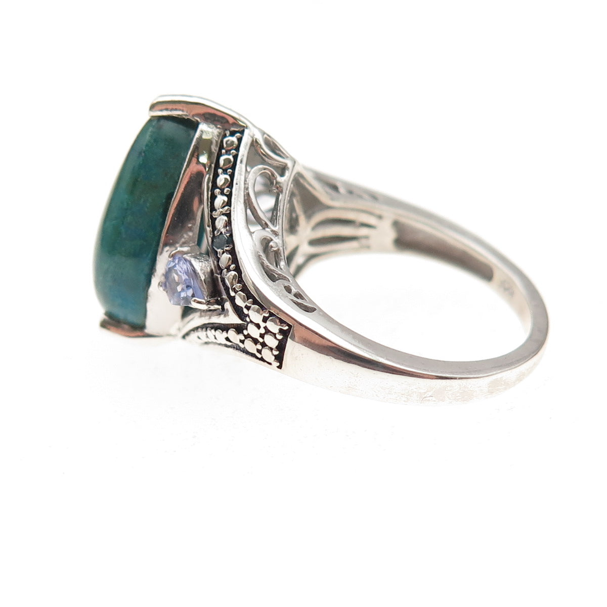 Chuck Clemency Sterling Silver Real Diamond Turquoise & Tanzanite Ring Size 5.75