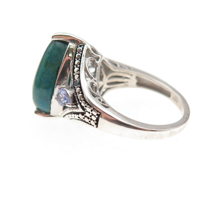 Chuck Clemency Sterling Silver Real Diamond Turquoise & Tanzanite Ring Size 5.75