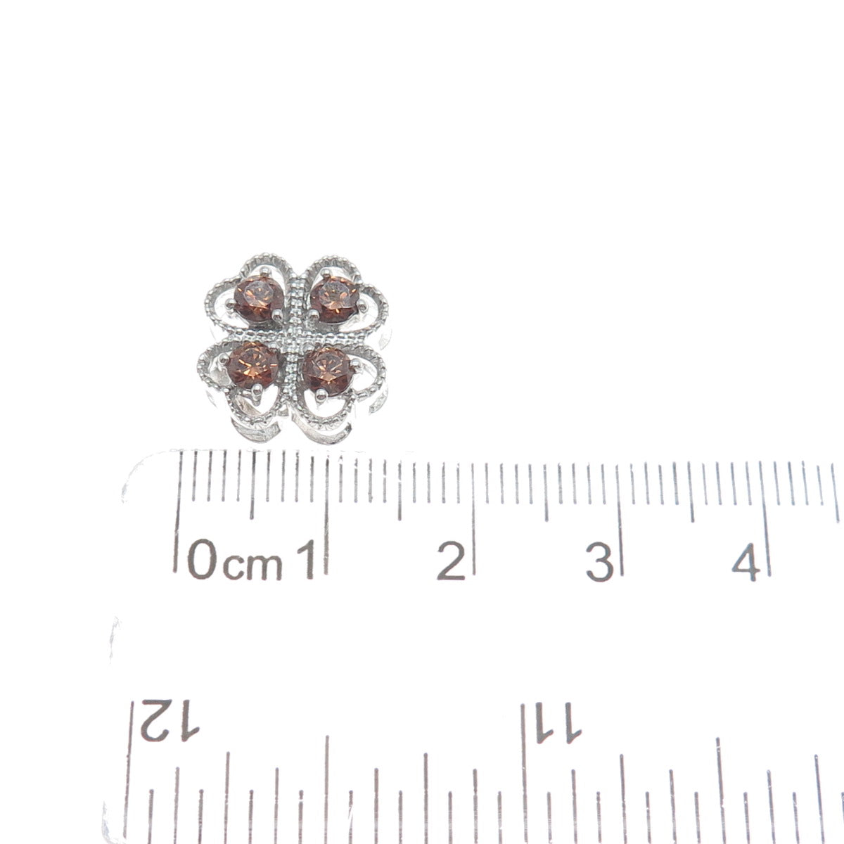 925 Sterling Silver Cognac Round-Cut Shaped C Z Clover Flower Slide Pendant