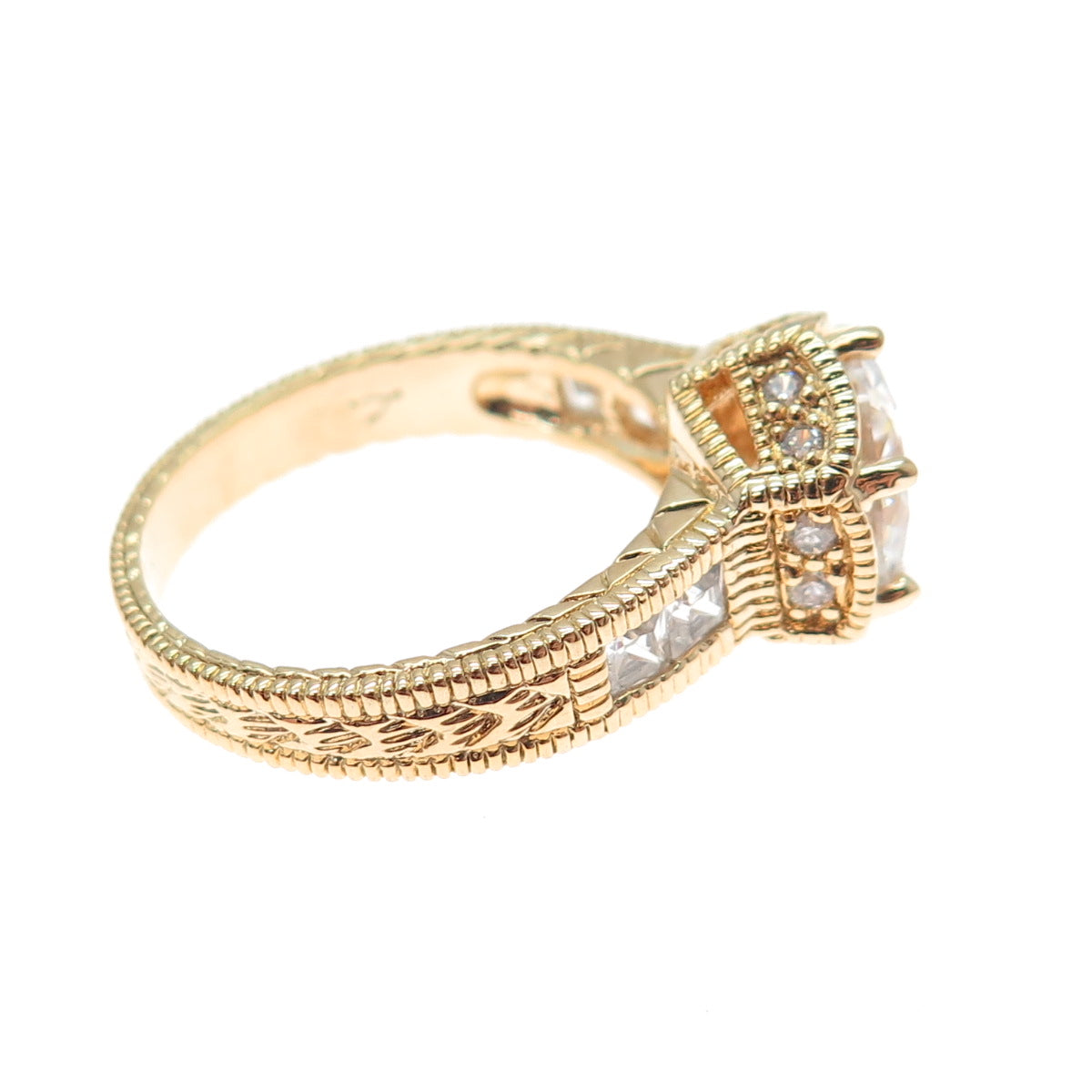 925 Sterling Gold Plated Round & Princess-Cut C Z Engagement Ring Size 10.25